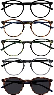 OPULIZE Met Pack 5 Lunettes De Lecture Avec Lecteur Soleil Rond Noir Brun Vert Gris Hommes Femmes RRRRS60-12672 +3,50