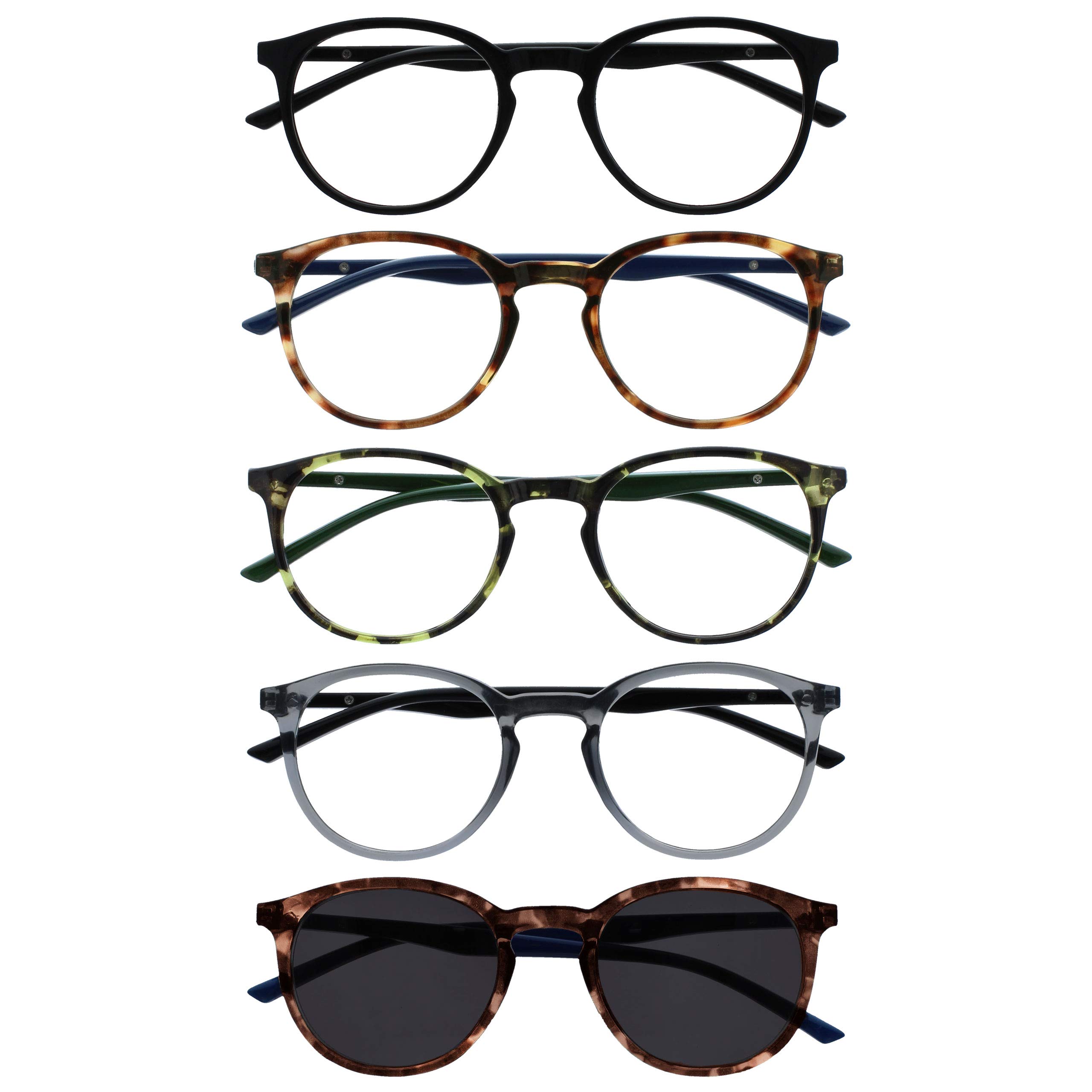 OPULIZE Met Pack 5 Lunettes De Lecture Avec Lecteur Soleil Rond Noir Brun Vert G