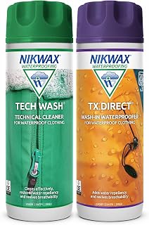 Nikwax Tech Wash & TX.Direct Twin Pack – Wash-In Cleaner and Waterproofer | for Waterproof Outdoor Clothing, Restores Breathability and Performance, 2 x 300ml
