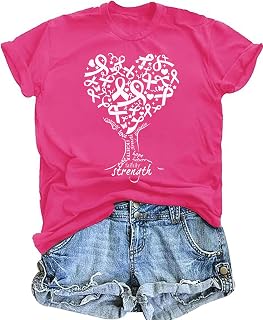 Tewmeu Breast Cancer Shirts for Women Pink Ribbon Breast Cancer Support Tshirts Cancer Awareness Tee Tops