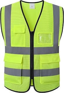 Reflective Safety Vest for Men Women Construction Vest ANSI Standard AP1 | ANSI Standard, 5 utility Pockets 4 Reflective Strips High Visibilty Mesh Fabric Breathable Safety Apparel Neon for Work