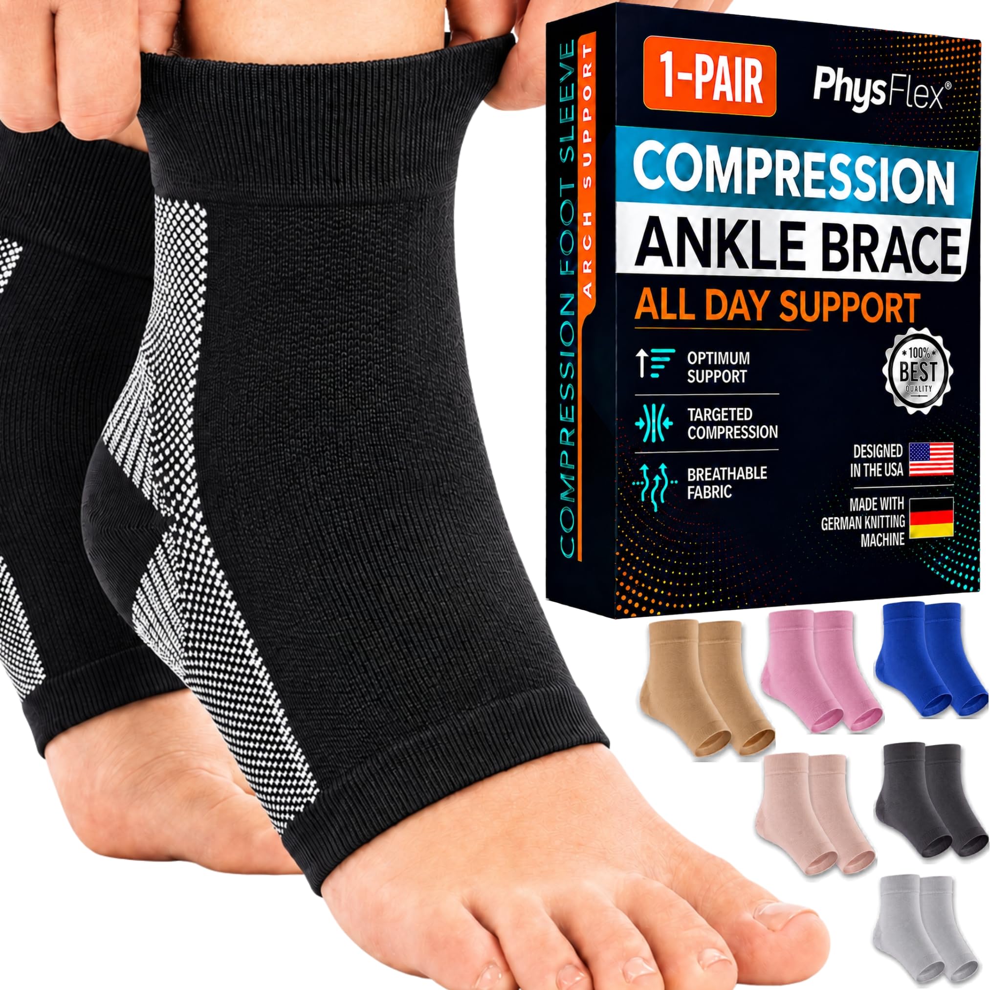 Ankle Brace Socks - Ankle Compression Sleeve - Foot Brace for Women & Men | Tend
