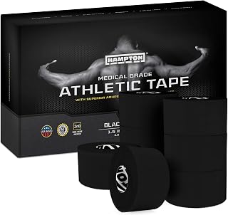 Hampton Adams Athletic Tape Multi Pack, Sports Medical Grade, Easy Tear | 8 Pack 45 ft Rolls, No Sticky Residue, Tears by Hand, for Athletes Trainers & First Aid, Ankle Wrist & Injury Wrapping