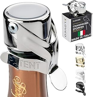 KLOVEO Champagne Stoppers - WAF Patented Seal - Made in Italy | Fits 750ml Bottles, No Pressure Pump Needed, Keeps Bubbles Fresh 3-5 Days, BPA Free, Easy-Lock Stainless Steel Clip