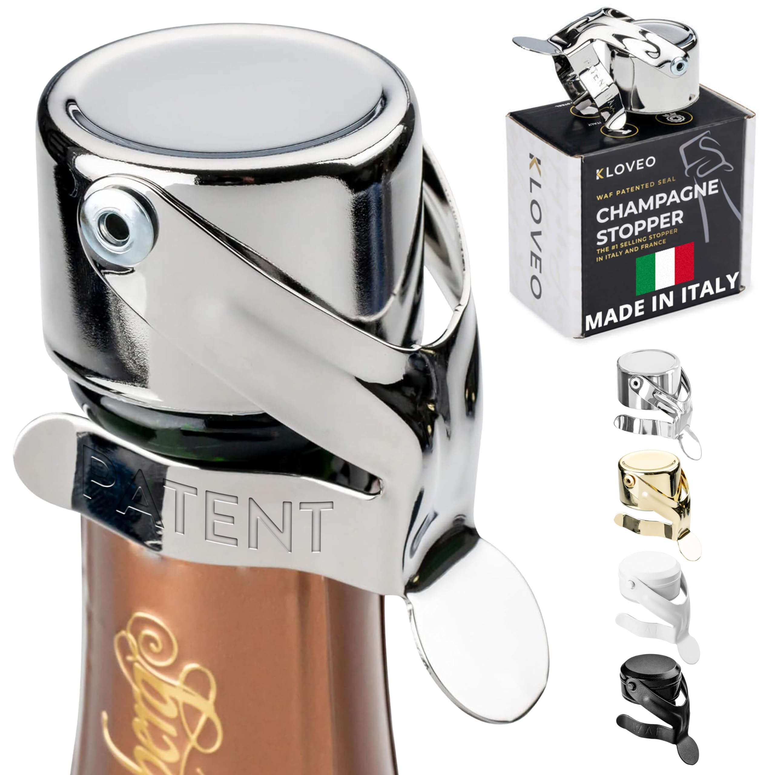 KLOVEO Champagne Stoppers - WAF Patented Seal - Made in Italy | Fits 750ml Bottl