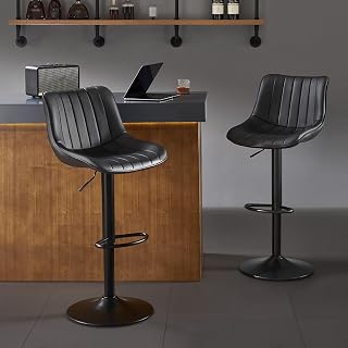 Nestvatto Bar Stools Set of 2,Swivel Counter Height Bar Stools, Adjustable PU Leather Bar Chairs with Back and Footrest, Modern Armless Counter Stools, Island Chairs for Bar Kitchen, Black