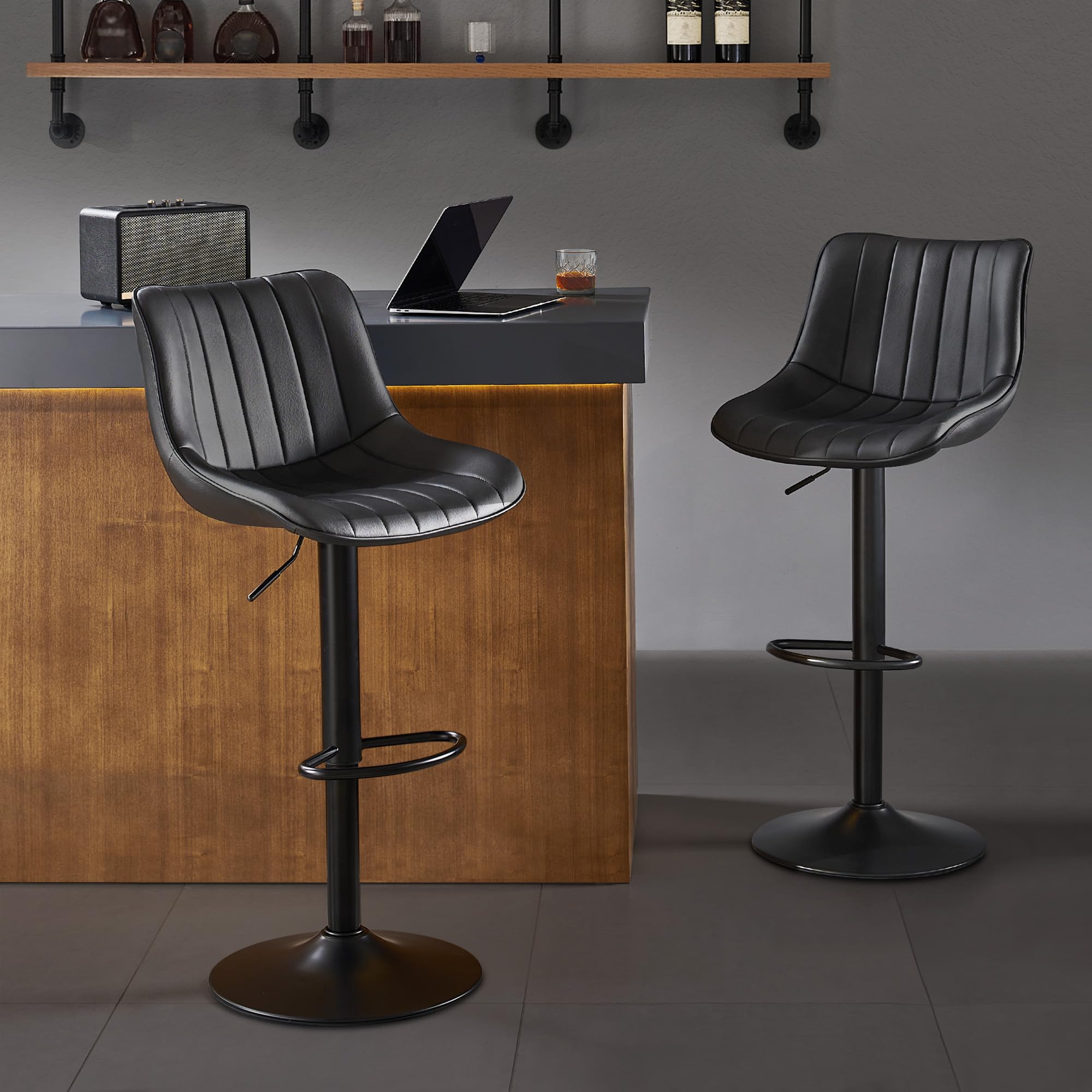 Nestvatto Bar Stools Set of 2,Swivel Counter Height Bar Stools, Adjustable PU Le