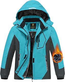 MoFiz Girls' Winter Jacket Ski Jacket Waterproof Fleece Windproof Jackets Girls Softshell Jacket with Hood