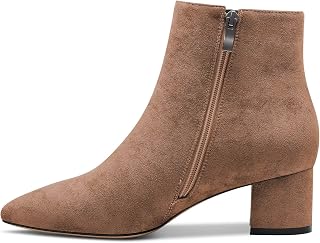 Castamere Women's Chunky Wide Low Kitten Heel Closed Toe Pointed Toe Booties Slip-on Zipper Office Classic Dress Boots