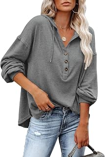 PLOKNRD Hoodie Women's V-Neck Pullover Drawstring Thin Hoodie