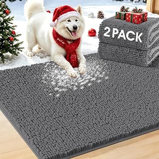 2 Pieces Set Muddy Door Mats for Dogs, 30"x20" Chenille Absorbent Doormat