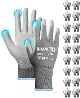 PACIFIC PPE 18 Pairs Work Gloves, PU Coated Seamless Knit Gloves, Grey, S