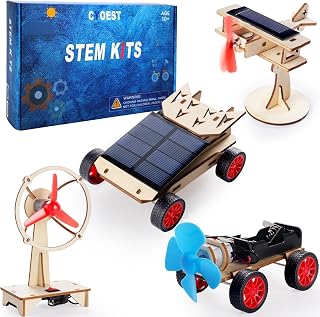STEM 4 Set Building Kit, Solar Toys for Boys 8-13, DIY Science Kit for Kids | Powered by the Sun, Science Model Car Kits for Kids Age 8-12-14, Wooden 3D Puzzles, STEM Toys for Boys 8 9 10 12 13 Year Old