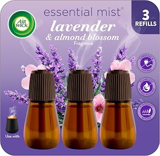 Air Wick Essential Mist, Lavender & Almond Blossom Diffuser Refill, 3 count | Air Wick Essential Mist refills, Lavender & Almond Blossom scent, infused with Essential Oil, Diffuser refill, air freshener