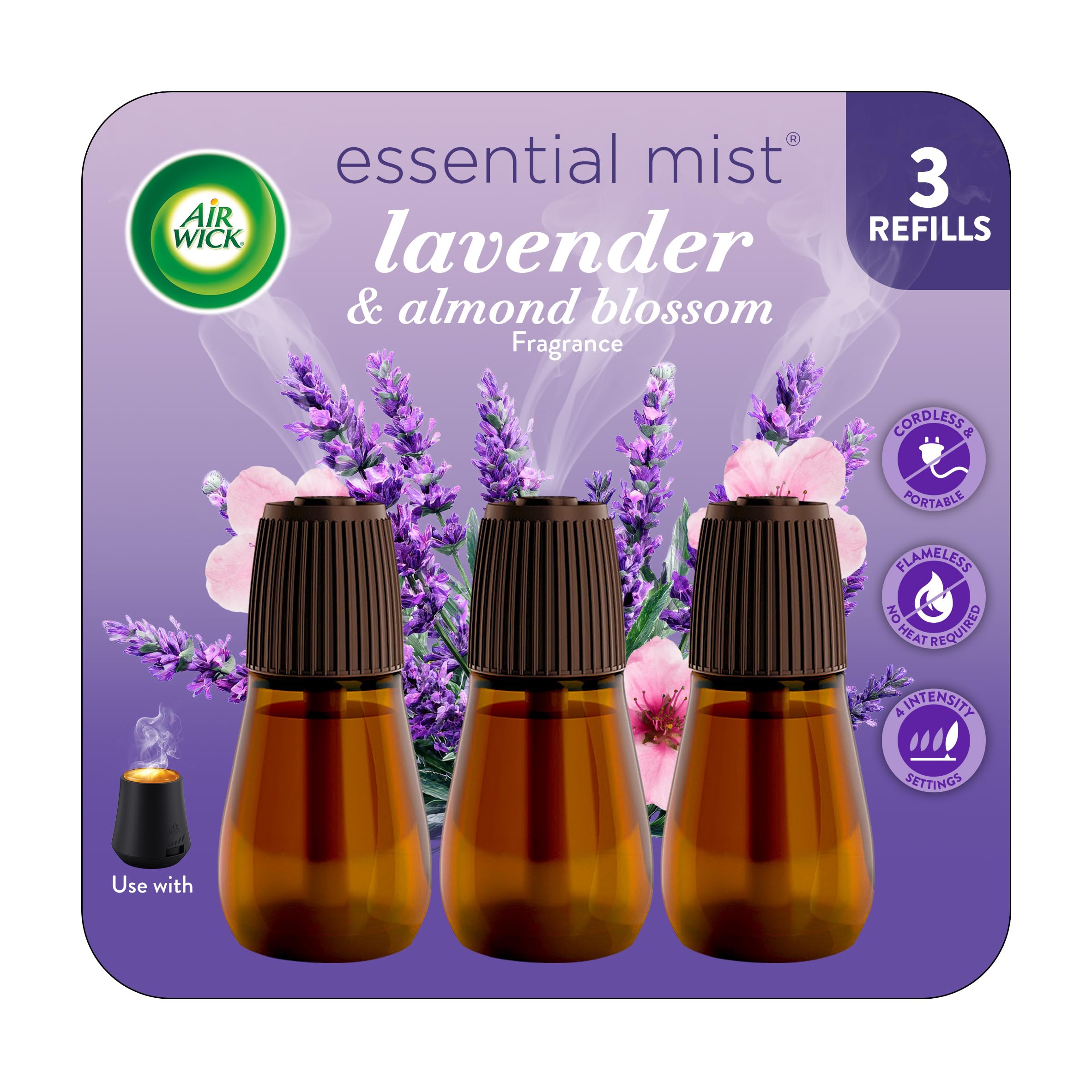 Air Wick Essential Mist, Lavender & Almond Blossom Diffuser Refill, 3 count | Ai
