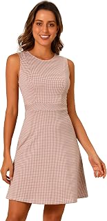 Allegra K Women's Sleeveless A Line Vintage Plaid Houndstooth Work Dresses