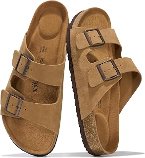 Project Cloud Sandali da uomo in vera pelle con plantare in sughero naturale memory foam, per calzature da uomo, sandali estivi antiscivolo con fibbia a doppio cinturino (Arizona), Camoscio marrone