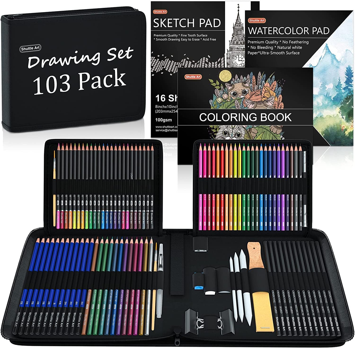 Shuttle Art Colored Pencils, 103 Pieces, Drawing, Watercolor, Oil-Based, Metalli