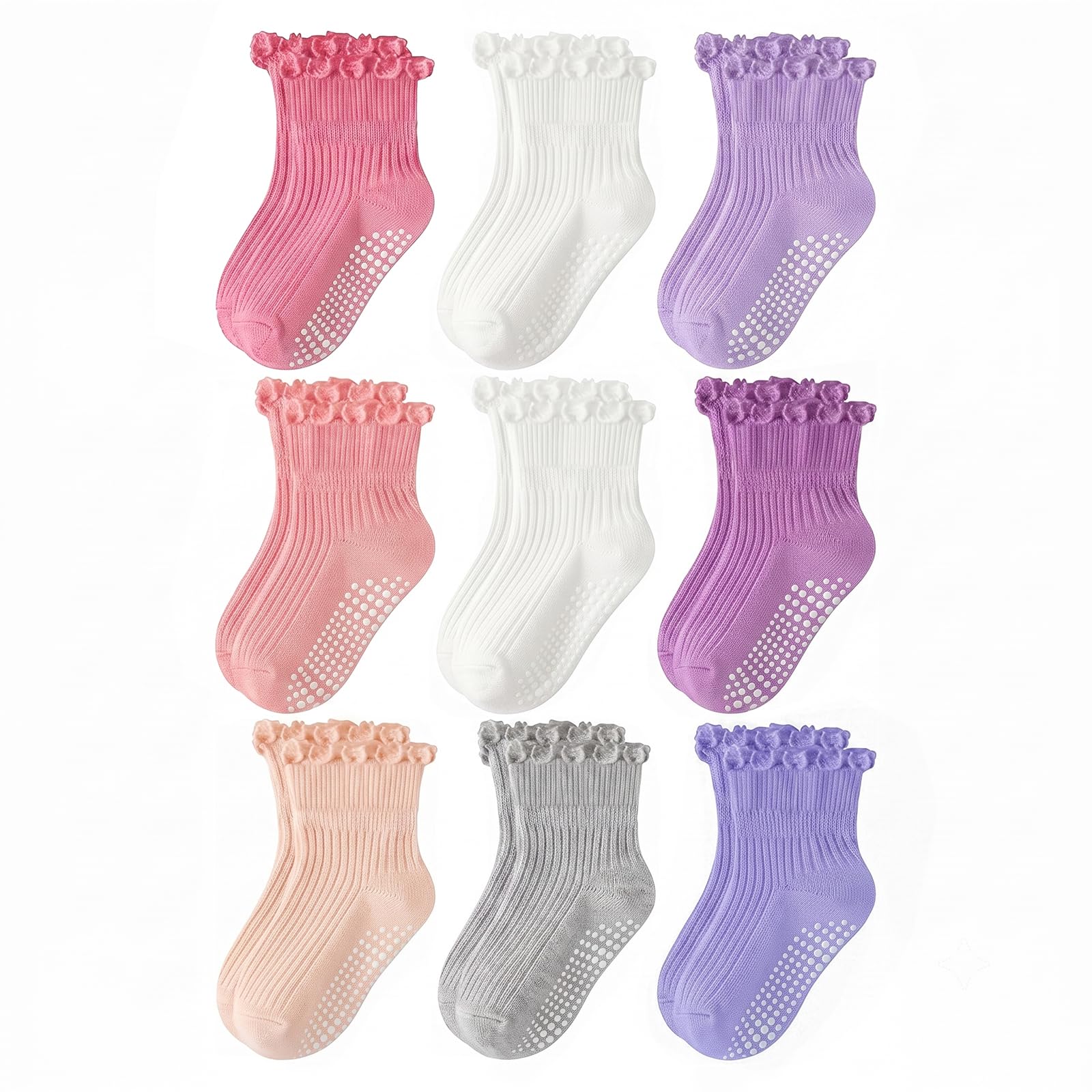Non Slip Socks with Cotton Ruffle for Baby Girls and Boys