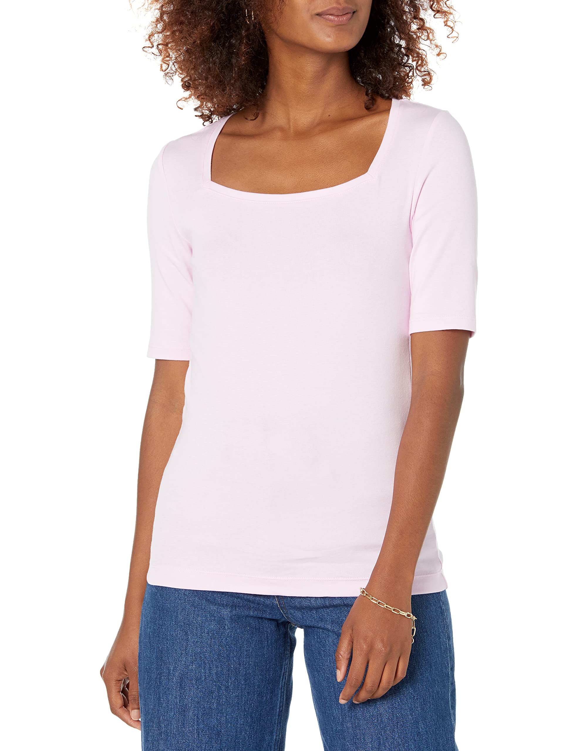 Amazon Essentials Women's Fitted T-Shirt with Square Neck and Half Sleeves