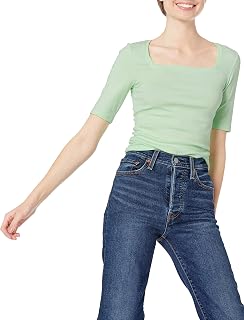 Amazon Essentials Women's Fitted T-Shirt with Square Neck and Half Sleeves