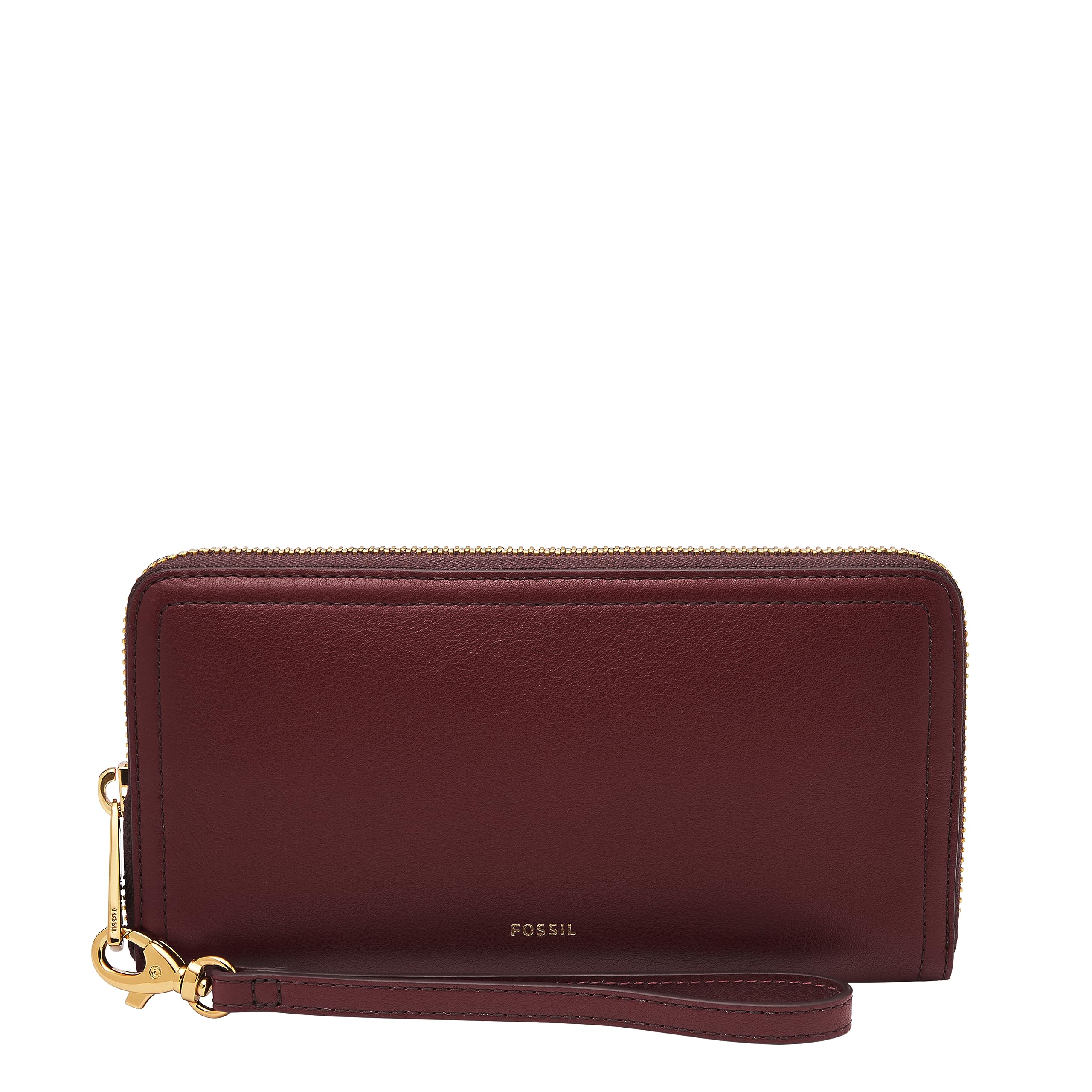 Fossil Women's Logan Leather RFID-Blocking Zip Around Clutch Wallet with Wristle