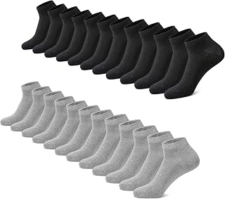 FALARY Trainer Socks for Men and Women, Organic Cotton, 12 Pairs, Short Socks, Sports Socks, Half Socks, Unisex, Black/White/Grey