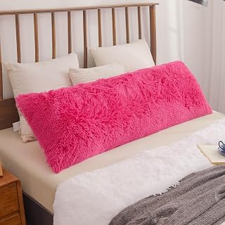 XeGe Fluffy Shaggy Faux Fur Body Pillow Cover, 20"x54", Hot Pink