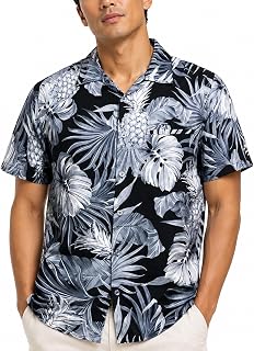 King Kameha Men’s Hawaiian Shirt Short Sleeve – Aloha Summer Shirt with Pineapple Leaves Print, Lightweight and Easy Care