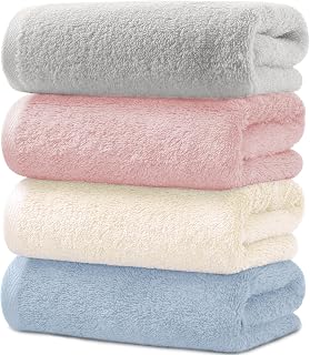AYO Bath Towels, Set of 4, 4 Colors, Hotel Style, Soft, 100% Cotton, Highly Absorbent, Durable, Solid Color, Little Linting, Gift