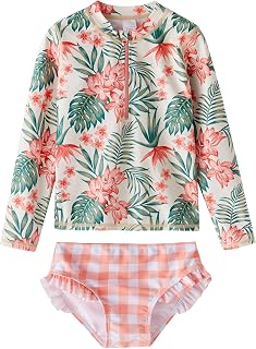 Toddler Girls Swimsuit Zip Swimwear 2 Pieces Rash Guard Sets 2-12T