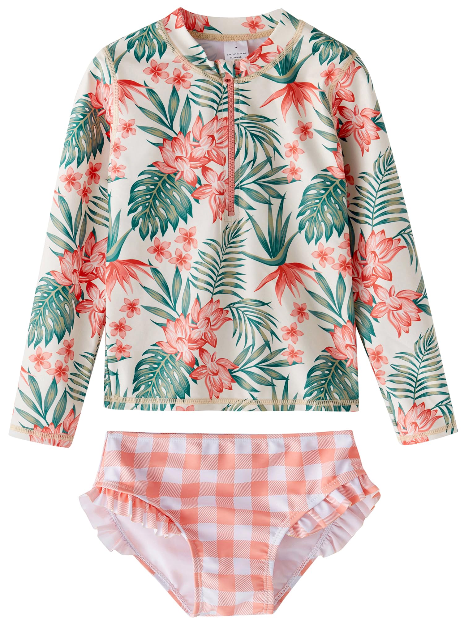 Toddler Girls Swimsuit Zip Swimwear 2 Pieces Rash Guard Sets 2-12T