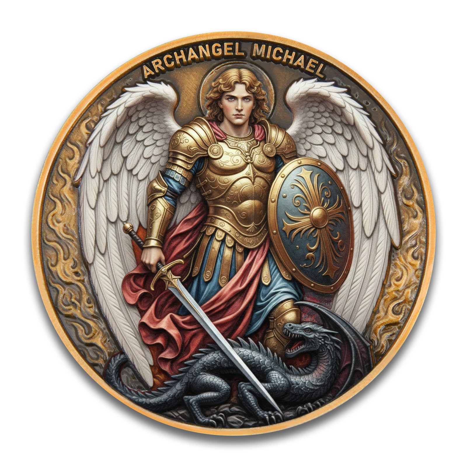 Archangel Michael Challenge Coin - Saint Michael Prayer Coin for Protection, Mil