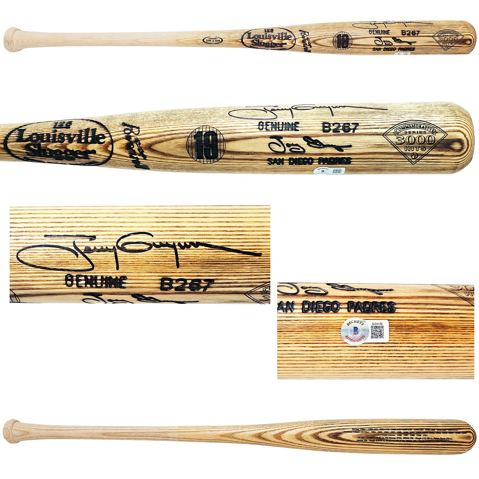 Tony Gwynn Autographed Blonde Slugger Louisville 3000th Hit Baseball Bat #/3000 