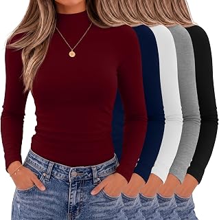 Oakgarden 5 Pack Mock Turtleneck Top for Women Base Shirts