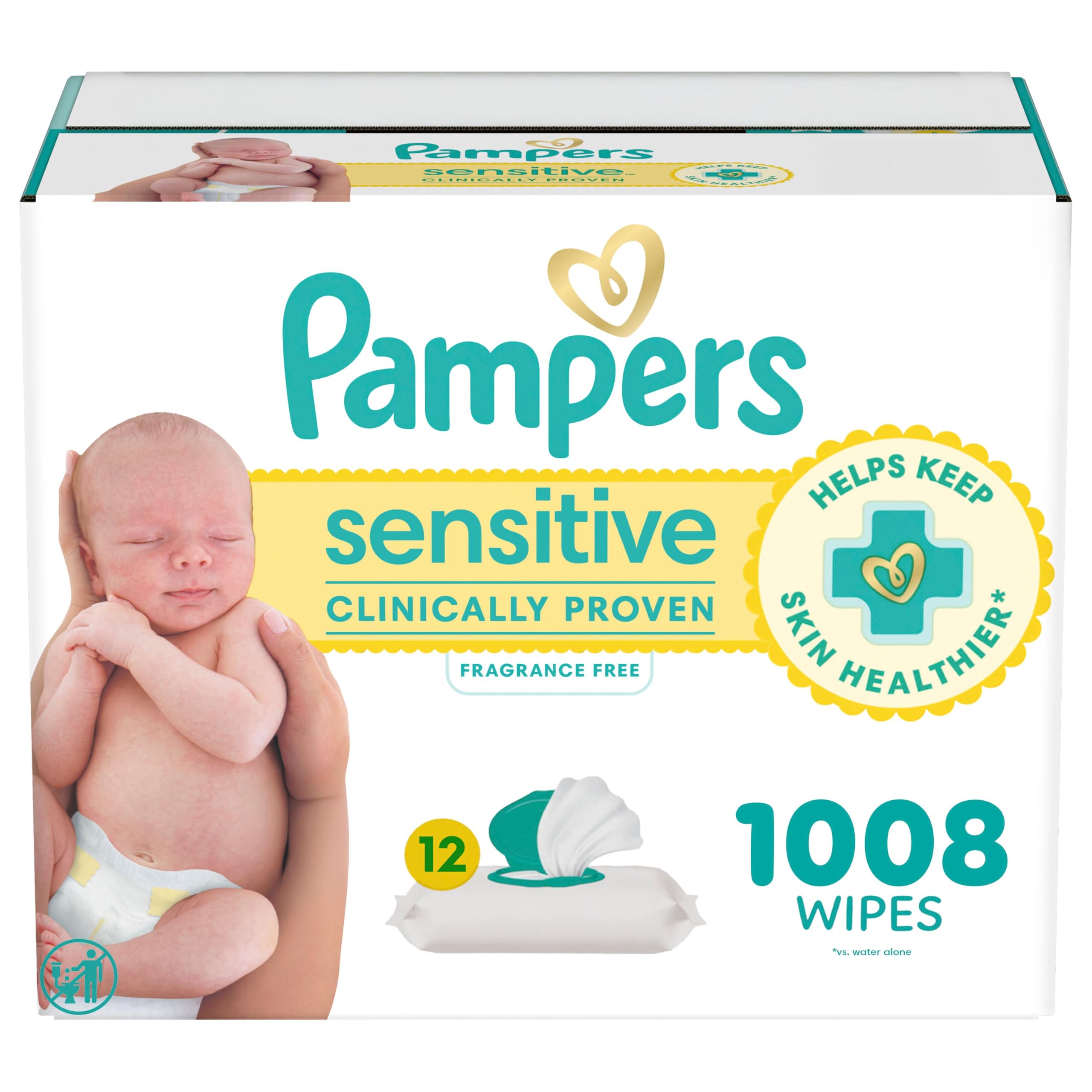 Pampers Baby Wipes Sensitive Perfume Free 12X Pop-Top Packs, 1 Pack (Count of 10