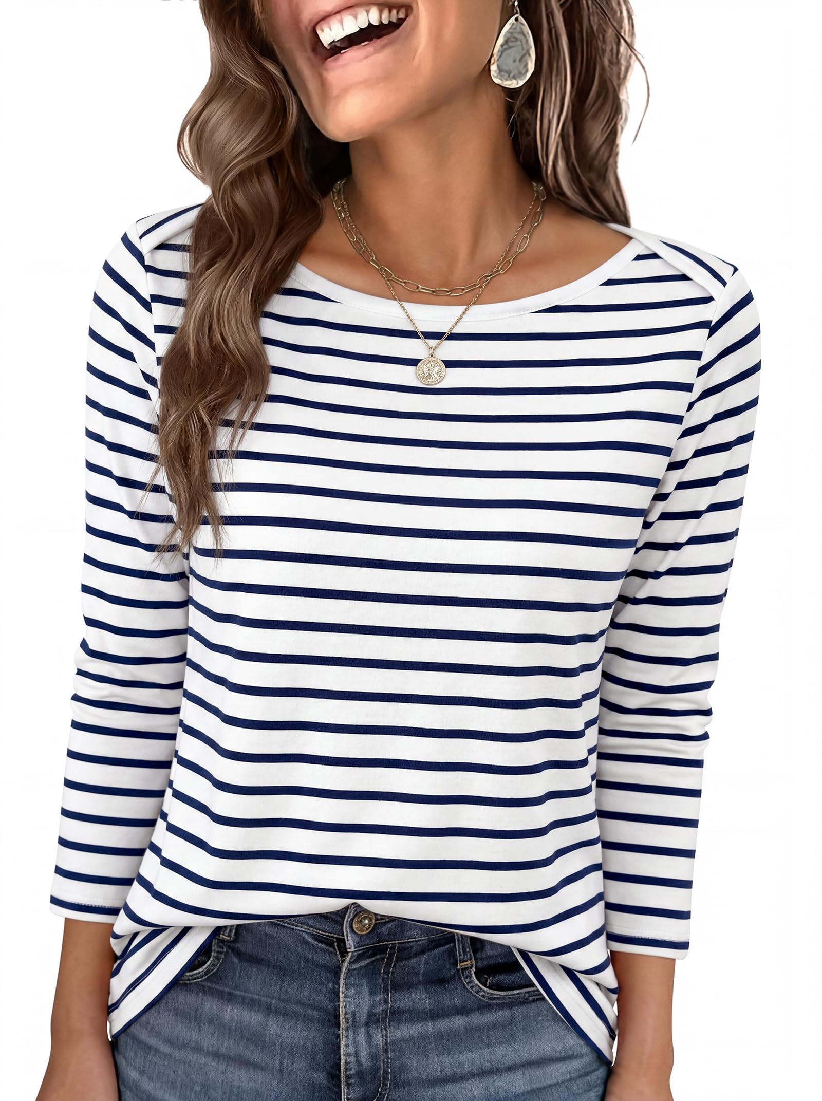ANRABESS Womens Boat Neck 3/4 Sleeve Top, 2026 Summer Fall Fashion T Shirt
