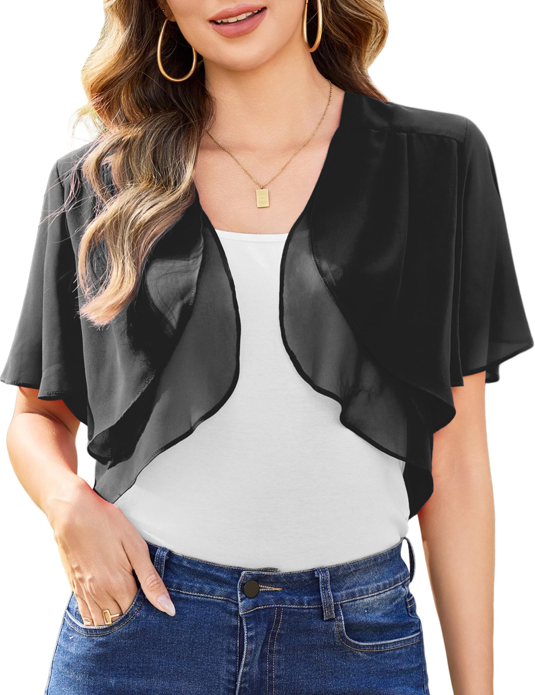 Aottori Bolero Shrug for Women Summer Chiffon Cardigans UK Ladies Short Sleeve O