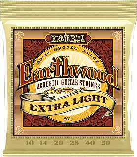 Ernie Ball Earthwood Extra Light 80/20 Bronze Acoustic Guitar Strings, 10-50 Gauge (P02006)