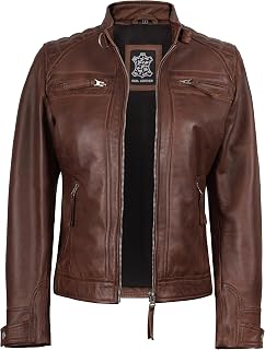 Decrum Cafe Racer Leather Jackets For Women Motorcycle Style