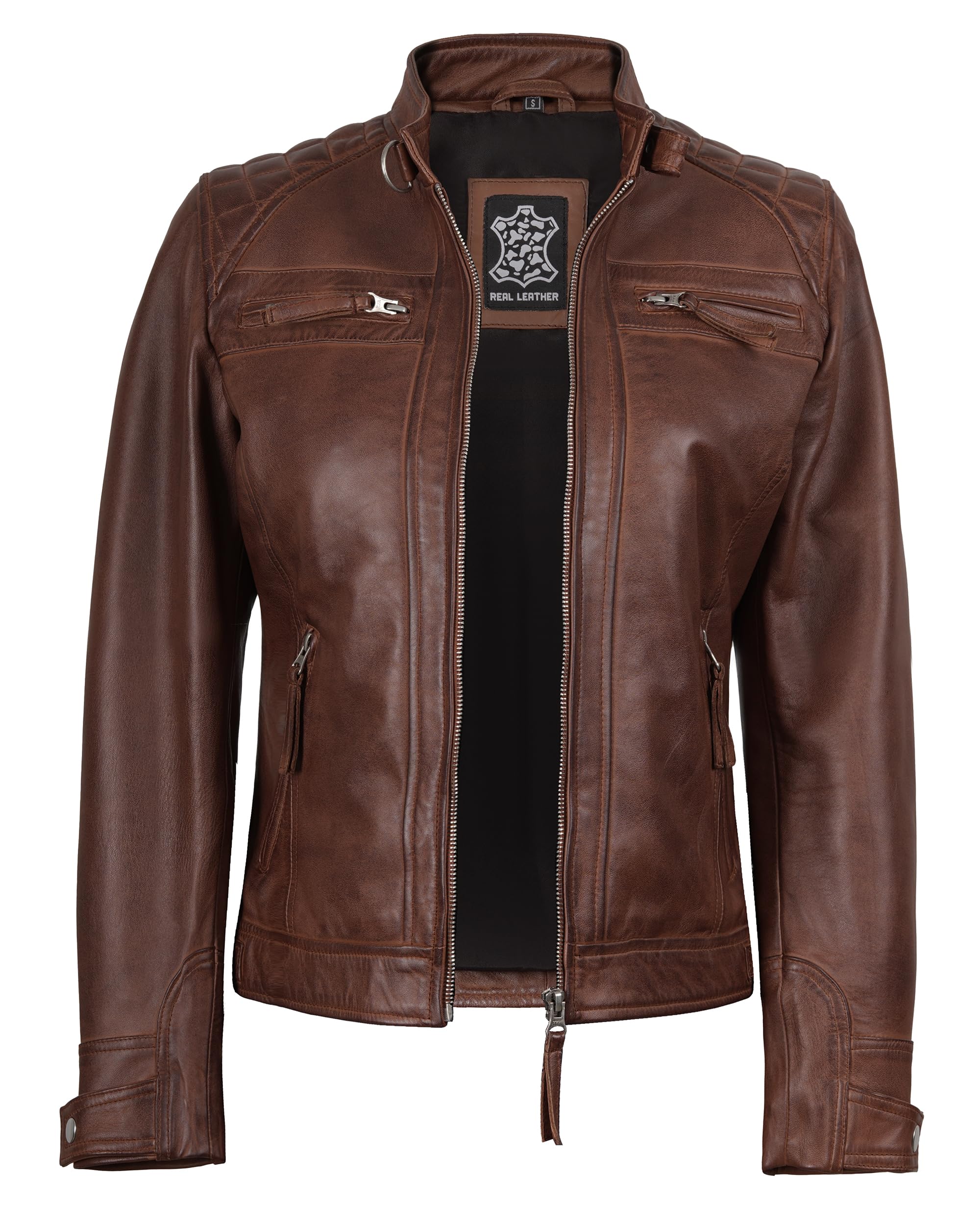 Decrum Cafe Racer Leather Jackets For Women Motorcycle Style