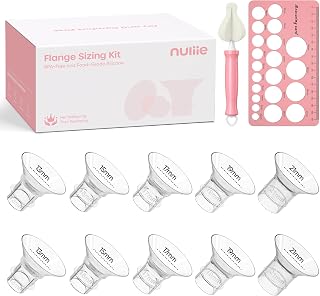 Nuliie Silicone Flange Inserts 13/15/17/19/21mm 10PCS for 24mm Breast Pump | Compatible with Spectra, Includes Nipple Sizer for Flanges for Accurate Sizing, Boosts Pumping Efficiency &amp; Comfort, BPA-free