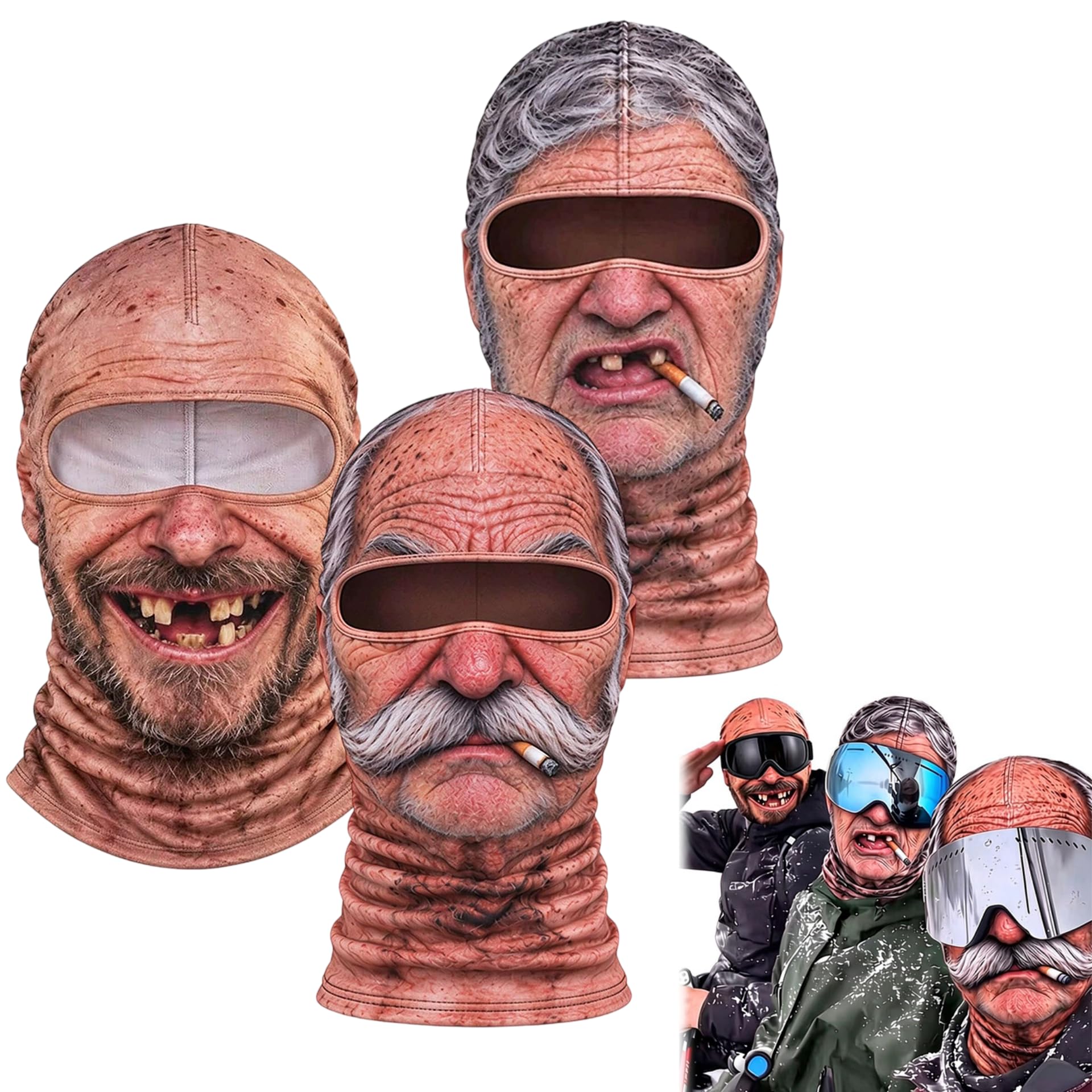 Old Man Ski Winter Face Mask 3D Funny Realistic Face Balaclava Party Gear | Nove