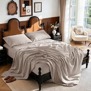 LBRO2M 100% French Pure Linen Sheet Set, 19" Deep Pocket King Size 4 Pcs