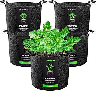 VIVOSUN 5-Pack 5 Gallon Plant Grow Bags Fabric Pots with Handles | 300G Thickened Nonwoven Fabric, Excellent Drainage, Healthy Root Growth, BPA-Free, Reusable