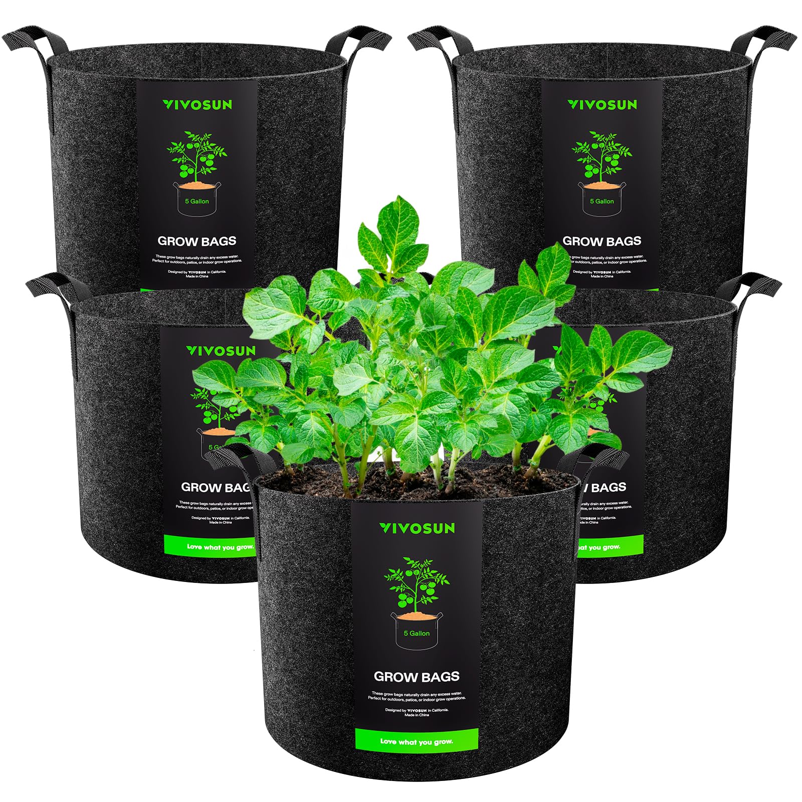 VIVOSUN 5-Pack 5 Gallon Plant Grow Bags Fabric Pots with Handles | 300G Thickene