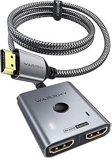 HDMI Switch 4K 60Hz, WARRKY HDMI Switcher 2 in 1 Out [Fixed Braided Cable] | Aluminum Bidirectional HDMI Splitter 2x1 Support HDR, 3D, 4K, 1080P Compatible for PS5/4, Xbox, Roku, Fire Stick -Grey