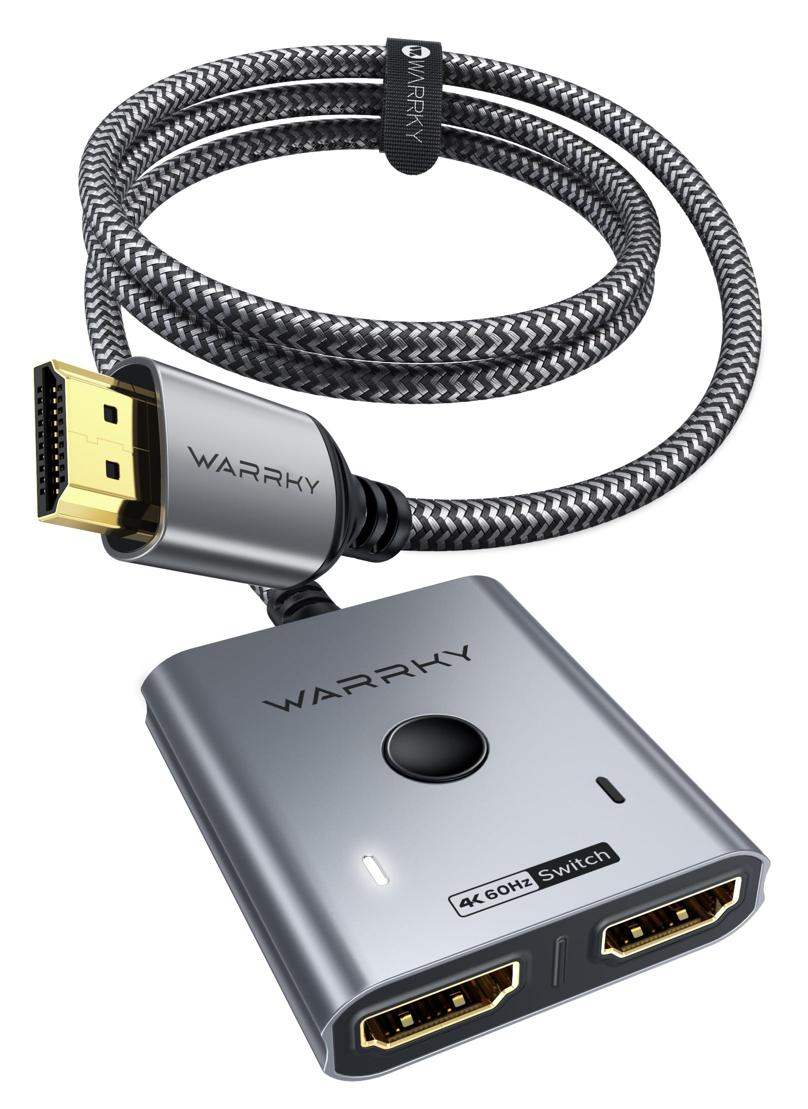 HDMI Switch 4K 60Hz, WARRKY HDMI Switcher 2 in 1 Out [Fixed Braided Cable] | Alu