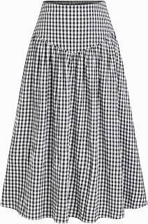 CIDER Gingham Midi Skirts for Women A Line High Waist Long Plaid Maxi Skirt Summer Beach Vacation Outfits Trendy