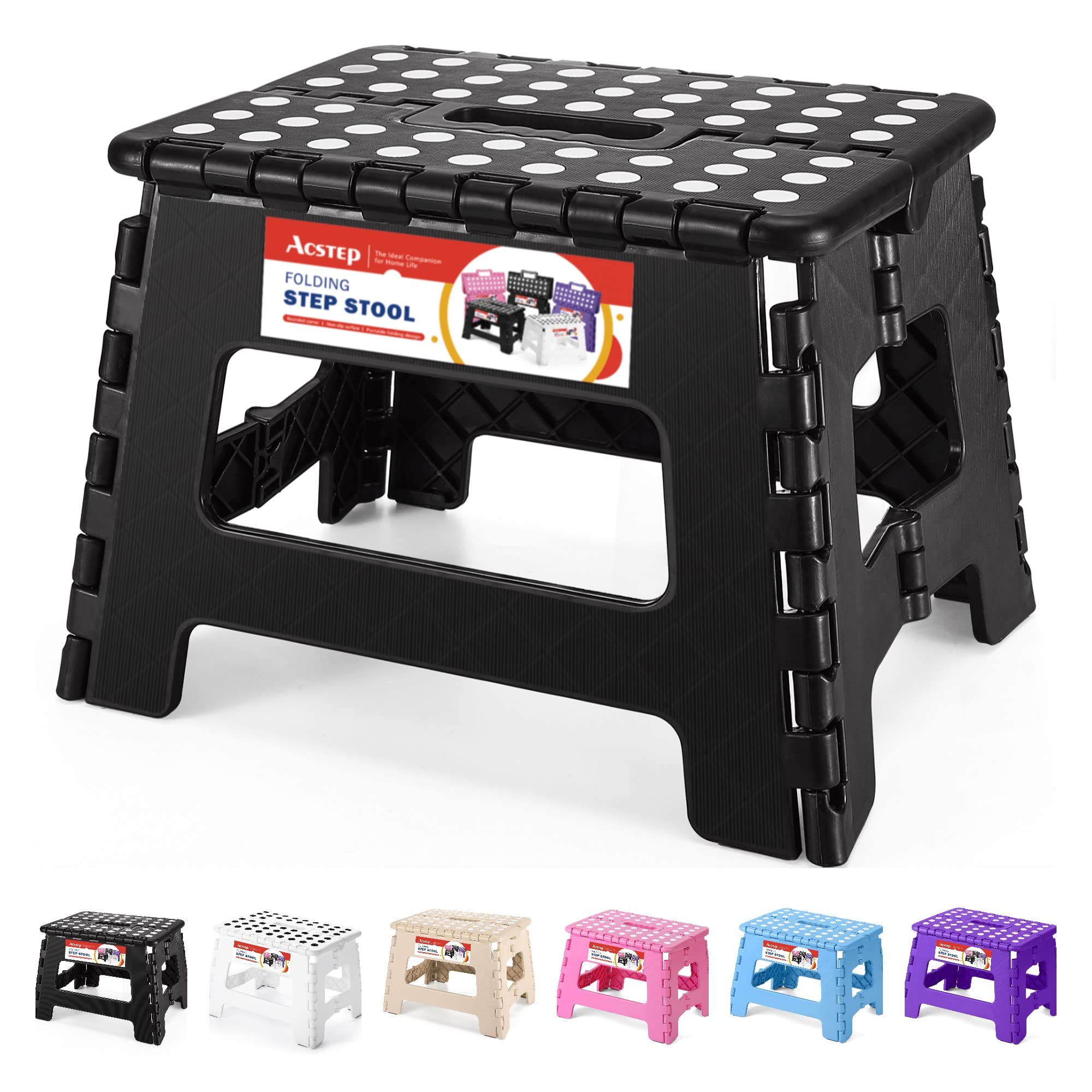 ACSTEP Folding Step Stool 9 Inch, Non-Slip Foldable Stools for Kids, Black | Hea
